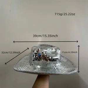 Silver disco ball cowboy hat with full mirrored sequins, party festival western hat style