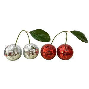 Disco ball cherry decor cute shiny mirror red and silver desktop ornament party props