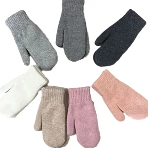 Mitaines tricotées chaudes d'hiver épaissies unies double couche gants résistants au froid