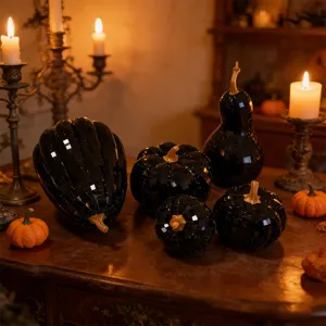 Black mosaic glass pumpkin disco ball Halloween party decoration tabletop ornament prop