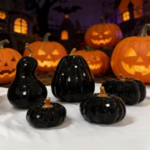 Black Glass Pumpkin Disco Ball Halloween Party Decoration Mirrored Pumpkin Figurine Home Decor Props