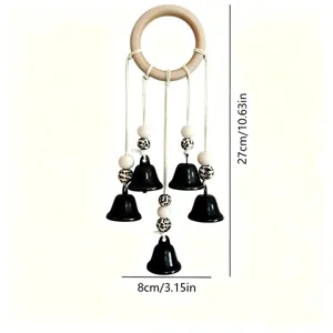Campanas de bruja retro decoración colgante con anillo de madera y campanas para hogar.