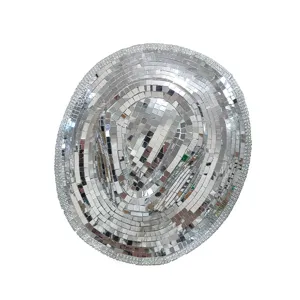 Silver disco ball cowboy hat, sequin mirror surface for party, club, and western festival.