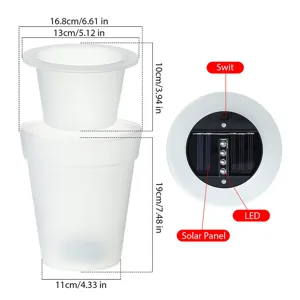 Pot de Fleur Solaire LED Lumineux Etanche Jardin Exterieur Decoration et Dimensions