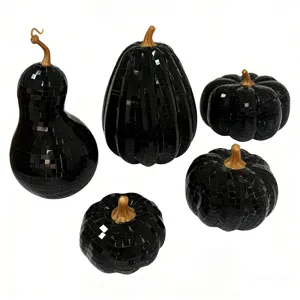Black mosaic pumpkin disco ball set, mirror glass Halloween party decoration props.