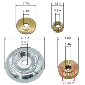 Replacement metal washers and nuts parts set with precise dimension specifications for lawn mower.
