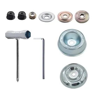Lawn mower brush accessories metal nuts washers T-wrench and protective cover details.
