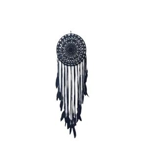 Main image of black handmade feather dream catcher wall hanging home decor wind chimes