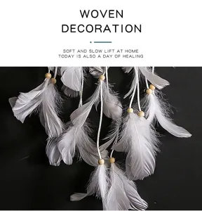 Dreamcatcher feather hanging decoration detail, boho wall decor for bedroom and gift.