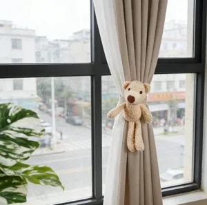 Cute bear curtain tieback plush buckle for kids room window decor home accessory detail view
