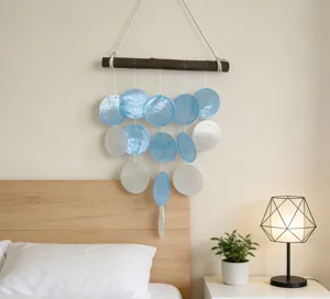 Natürliche Muschel Windspiel Wandbehang Blau Capiz Muschel Heimdekoration Balkon