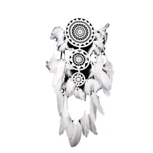 Weißer 3-Ring Feder Traumfänger Wandbehang ethnischer Stil Boho Heimdekoration Ornament