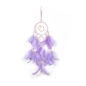 Purple feather dream catcher wall hanging decor handmade bedroom pendant gift for kids and teens