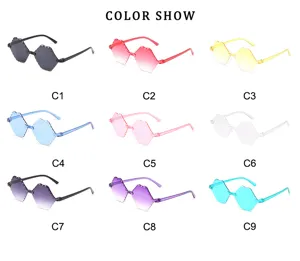 Children colorful polygonal rimless sunglasses detail view, vibrant candy color gradient.