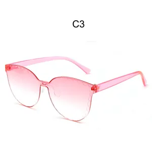 Pink gradient rimless sunglasses with scalloped edge one piece candy color fashion eyewear details.