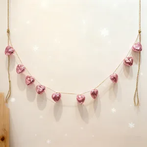 Cuerda colgante de bola disco de corazón rosa lentejuelas de vidrio espejo fiesta boda