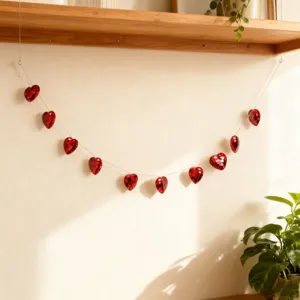 Guirnalda espejo disco corazón rojo decoración retro reflectante para fiesta boda