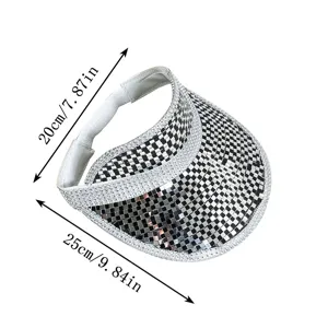Disco Mirror Sun Visor Shiny Sequins Checkerboard Empty Top Hat Summer Outdoor Party Cap