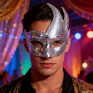 Silver disco ball mask for Halloween party masquerade ball shiny mirror face costume accessory