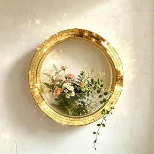 Gold mosaic wall vase planter glass hanging flower pot home decor for living room decor