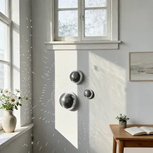 Wandbehang spiegelnde Discokugel halbe Kugel Glasreflexion Heimdekor Detailansicht
