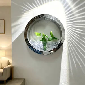 Wall hanging disco mirror glass planter vase for living room wall decor green plant pot