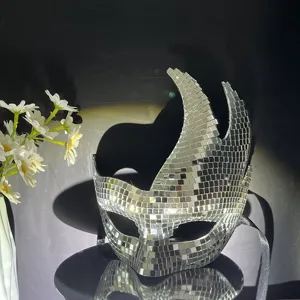 Silver disco mosaic party mask, sparkling cat eye mask for Halloween, prom and masquerade events.