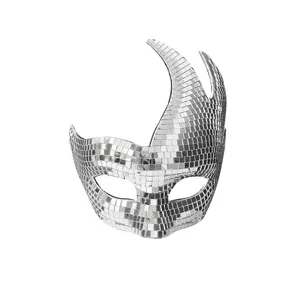 Silver disco ball mask for Halloween party, stylish mosaic masquerade mask for fancy events.