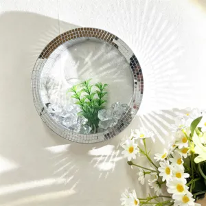 Disco ball wall planter mirror mosaic hanging vase with artificial greenery for home decor