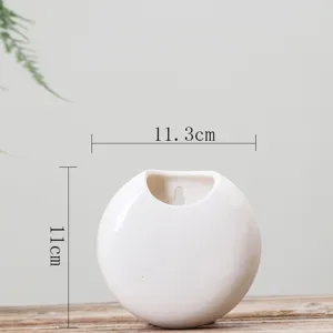 Detail view of white ceramic wall hanging flower pot, minimalist design for succulent plants.