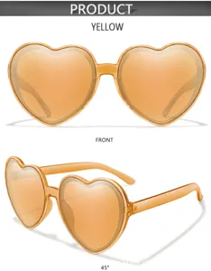 Transparente orange herzförmige Sonnenbrille mit Farbverlauf für Party und Streetwear.