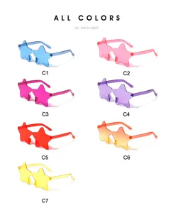Bunte sternförmige rahmenlose Sonnenbrille für Party und Mode mit Bonbonfarbenen Gläsern.