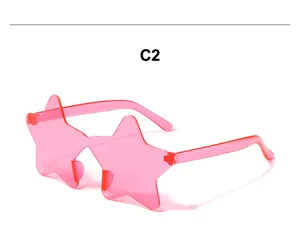 Rosa sternförmige Candy-Farbe rahmenlose Party Sonnenbrille Detailansicht, trendige Brille.