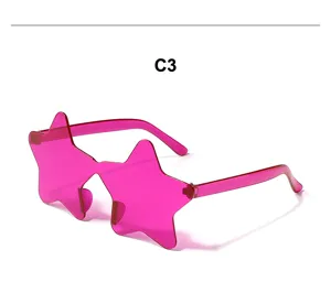 Rosa sternförmige rahmenlose Party Sonnenbrille Detailansicht, stylische Candy Farbe Brille.