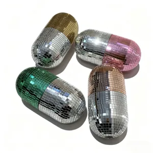 Disco ball capsule storage box, creative glass mirror cylindrical organizer container for desk.
