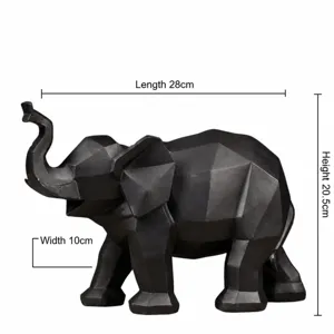 Modern geometric black elephant sculpture resin home decor ornament figurine display piece.