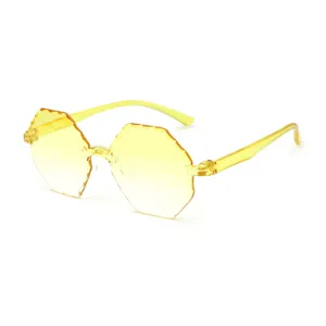 Gafas de sol sin montura color galea de moda con lentes de océano poligonales onduladas.