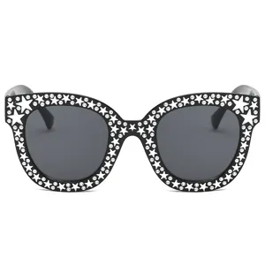 Mode Große Quadratische Sonnenbrille Für Damen Stern Strass Verziert PC AC Rahmen UV400 Schutz Trendige Brillen Outdoor Zubehör