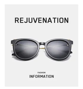 Lunettes de soleil tendance avec rivets en métal, verres polarisés et monture noire chic.