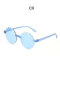 Kinder blaue wellenförmige randlose Sonnenbrille, süße Bonbonfarben Sonnenbrille für den Alltag.