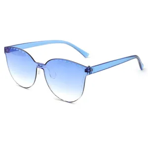 Trendy rimless gradient sunglasses with scalloped edge jelly blue candy color lenses.
