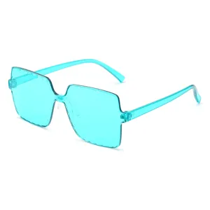 Lunettes de soleil sans monture cyan transparentes pour enfants tendance et stylées.