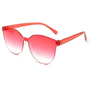 Trendy rimless gradient candy color sunglasses, stylish one-piece jelly clear sun glasses.