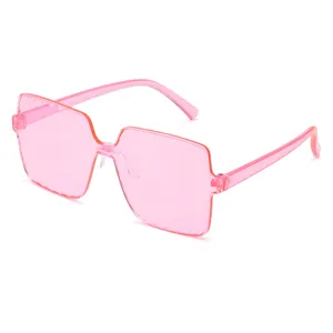 Lunettes de soleil grand carré monobloc sans monture roses stylées tendance enfants mode