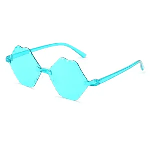 Children rimless polygon sunglasses candy color transparent blue stylish outdoor eyewear kids