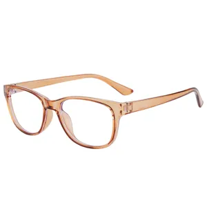 Gafas de montura ovalada marron transparente anti luz azul para pantalla vista principal.