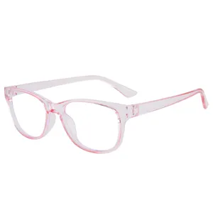 Gafas transparentes rosas, montura óptica ovalada anti luz azul para moda diaria.