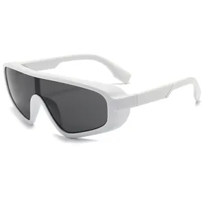 Occhiali da sole scudo futuristi con montatura bianca da donna uomo moda trendy