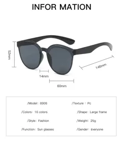 Occhiali da sole neri rotondi alla moda per uomo e donna, materiale in PC leggero, protezione UV.