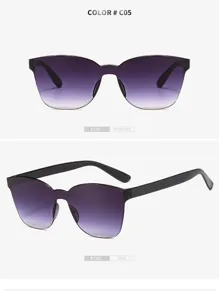 Detailed close-up view of gradient one-piece frameless sunglasses showing side and front angles.